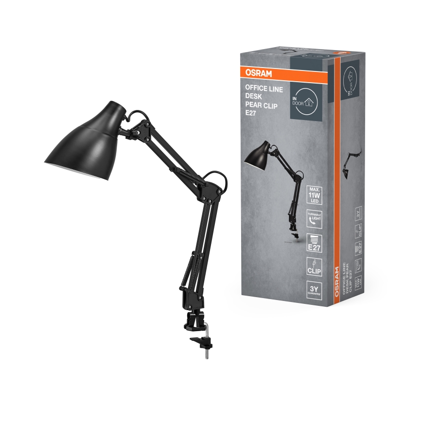 Osram - Stolová lampa so svorkou DESK LINE 1xE27/11W/230V čierna
