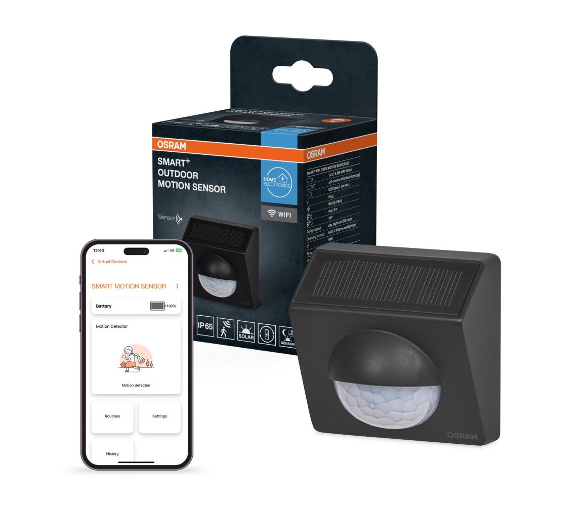 Osram - Vonkajší solárny pohybový senzor SMART+ 3,7 V antracit IP65 Wi-Fi 800 mAh 4099854419133