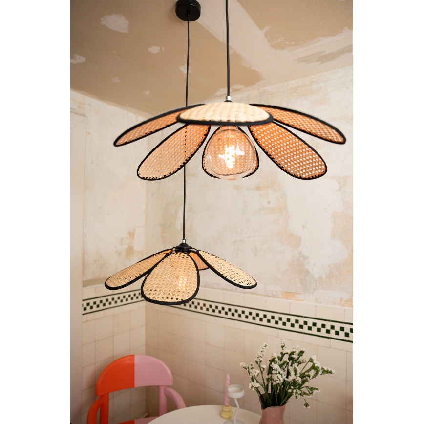 Osram - Závesný luster na lane DECOR RATTAN 1xE27/15W/230V pr. 58 cm béžová/čierna