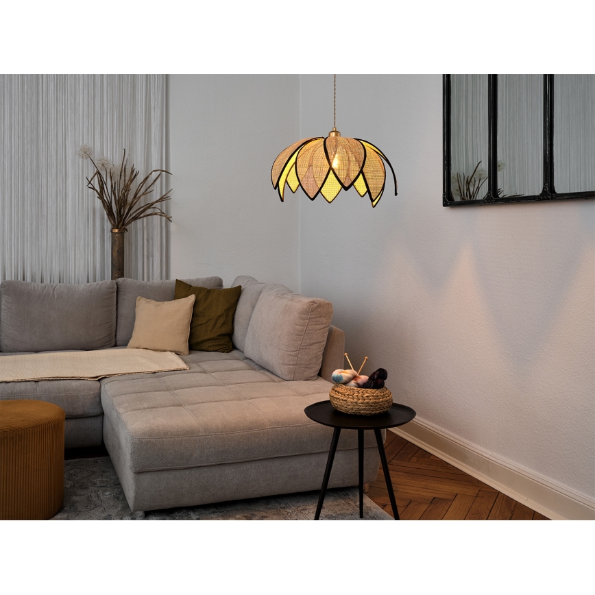 Osram - Závesný luster na lanku DECOR RATTAN 1xE27/15W/230V pr. 48 cm béžová/čierna