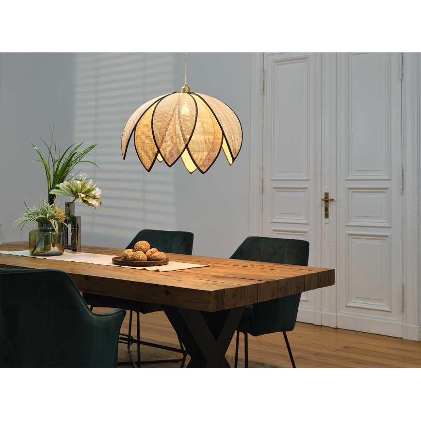 Osram - Závesný luster na lanku DECOR RATTAN 1xE27/15W/230V pr. 67 cm béžová/čierna