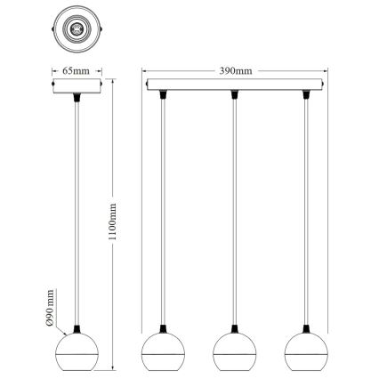 Osram - Závesný luster na lanku SPOT SPHERAL 3xGU10/6W/230V čierna