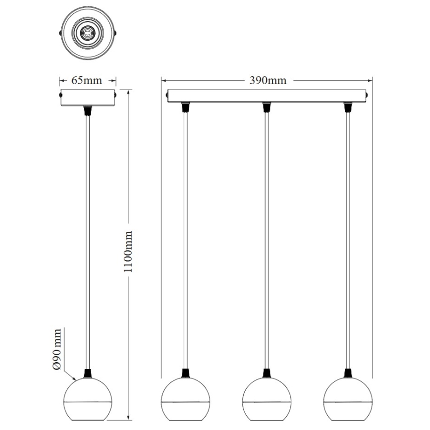 Osram - Závesný luster na lanku SPOT SPHERAL 3xGU10/6W/230V čierna