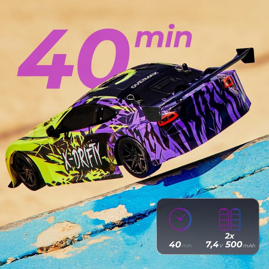 Overmax - RC drift auto na diaľkové ovládanie X-DRIFT 1000 mAh žltá/fialová