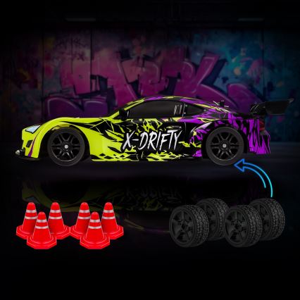 Overmax - RC drift auto na diaľkové ovládanie X-DRIFT 1000 mAh žltá/fialová