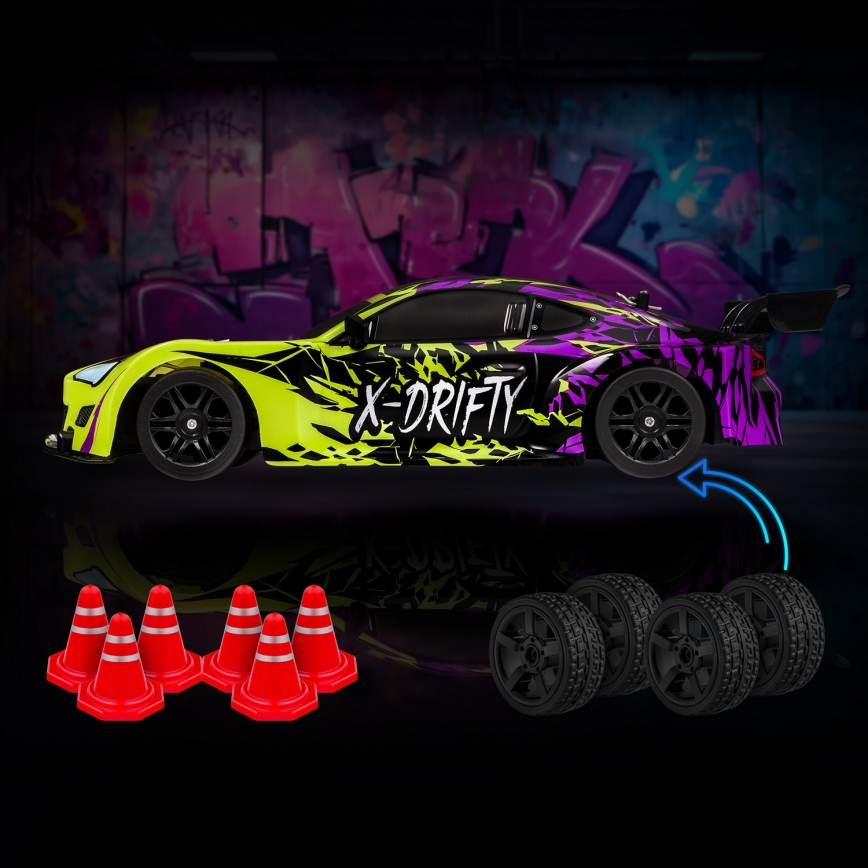 Overmax - RC drift auto na diaľkové ovládanie X-DRIFT 1000 mAh žltá/fialová