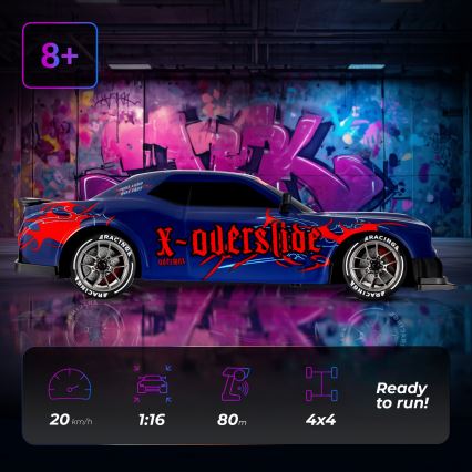 Overmax - RC driftové auto na diaľkové ovládanie X-OVERSLIDE 1000 mAh čierna/zelená/modrá/červená