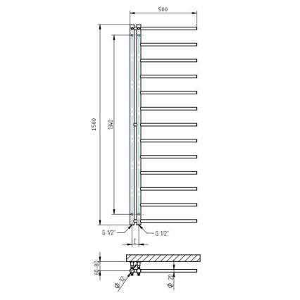 P.M.H. AP2C-L - Kúpeľňový rebríkový radiátor APOLLO 219 W 150 cm ľavé/lesklý chróm