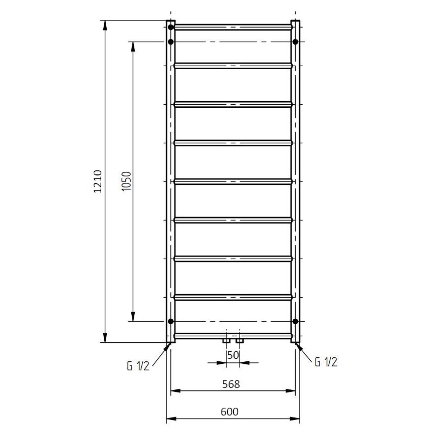 P.M.H. NS4C-M - Kúpeľňový rebríkový radiátor NAAS 222W 121 cm lesklý chróm