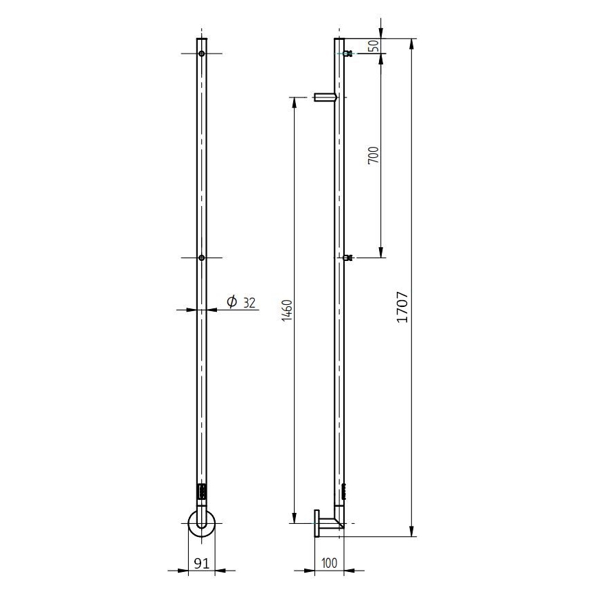 P.M.H. OL1B - Elektrický sušiak na uteráky OLE 24W/230V 170 cm IP44 čierny