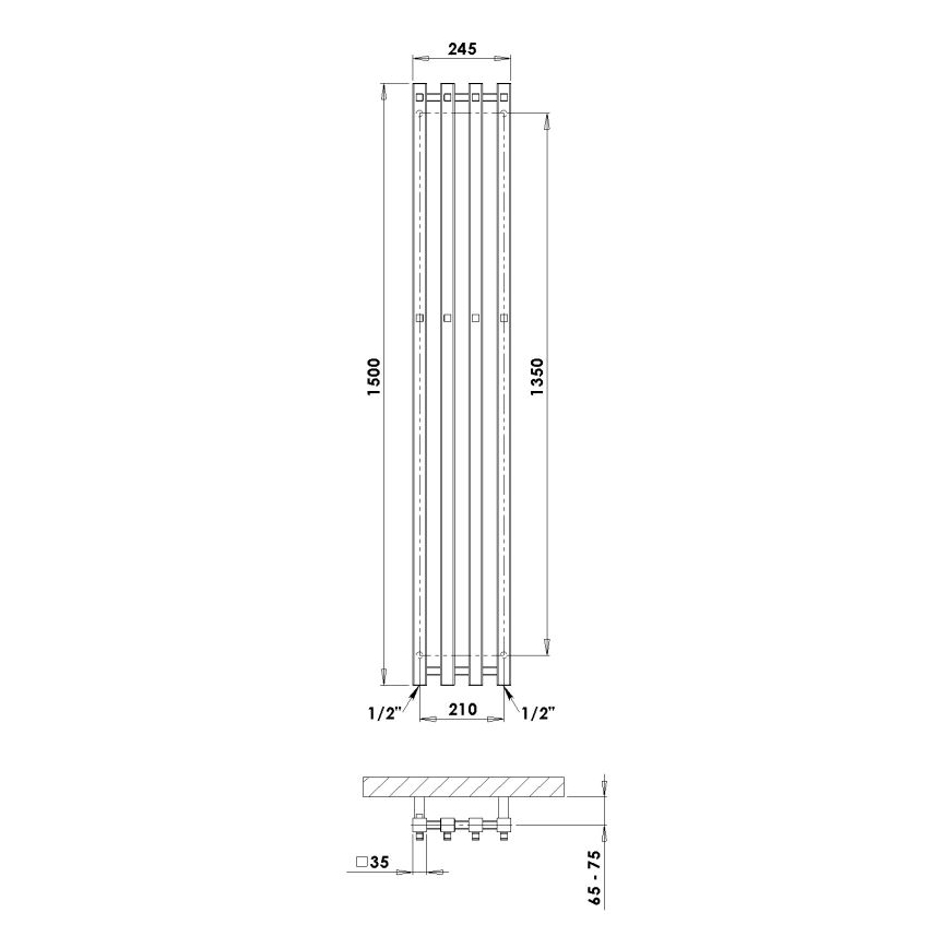 P.M.H. P2W/4 - Kúpeľňový rebríkový radiátor PLUTO 406W 150 cm biela