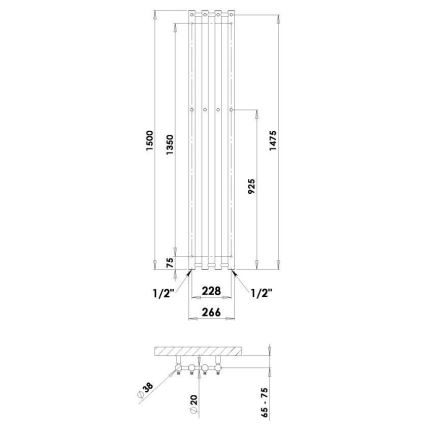 P.M.H. R2C - Kúpeľňový rebríkový radiátor ROSENDAL 350W 150 cm lesklý chróm