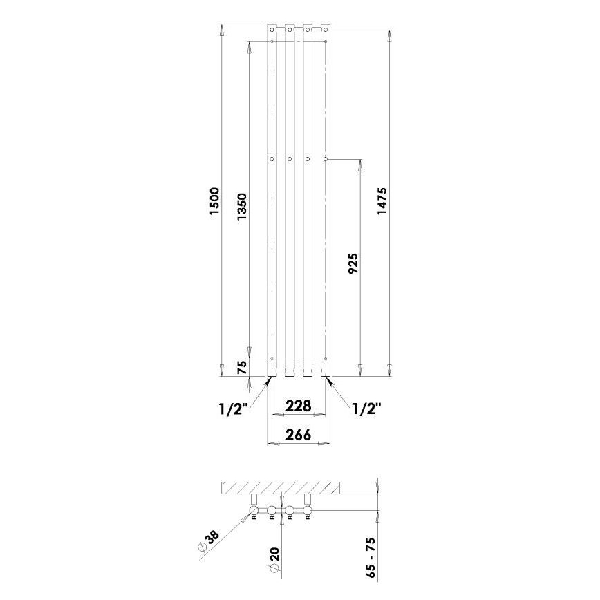 P.M.H. R2C - Kúpeľňový rebríkový radiátor ROSENDAL 350W 150 cm lesklý chróm