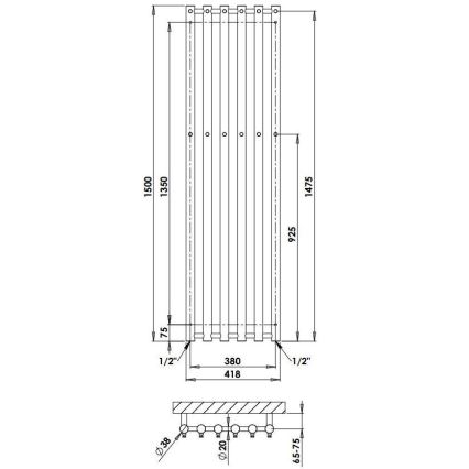 P.M.H. R2W/6 - Kúpeľňový rebríkový radiátor ROSENDAL 525 W 150 cm biely