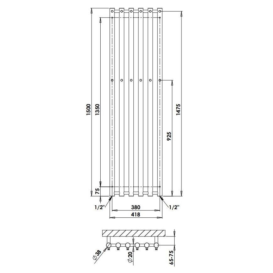 P.M.H. R2W/6 - Kúpeľňový rebríkový radiátor ROSENDAL 525 W 150 cm biely