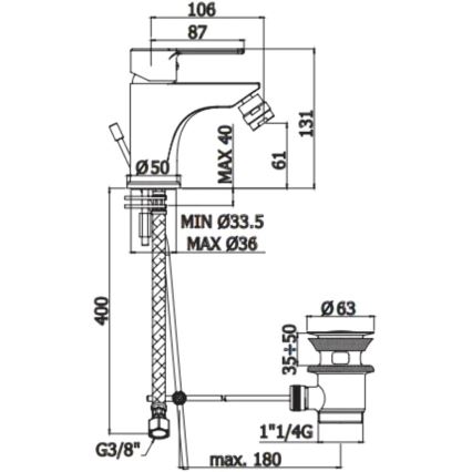 Paffoni - Bidetová batéria s výpusťou RED, lesklý chróm