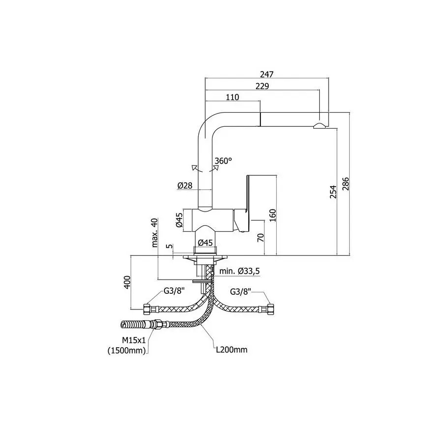 Paffoni - Drezová batéria s vysúvacou sprchou RINGO 28,6 cm
