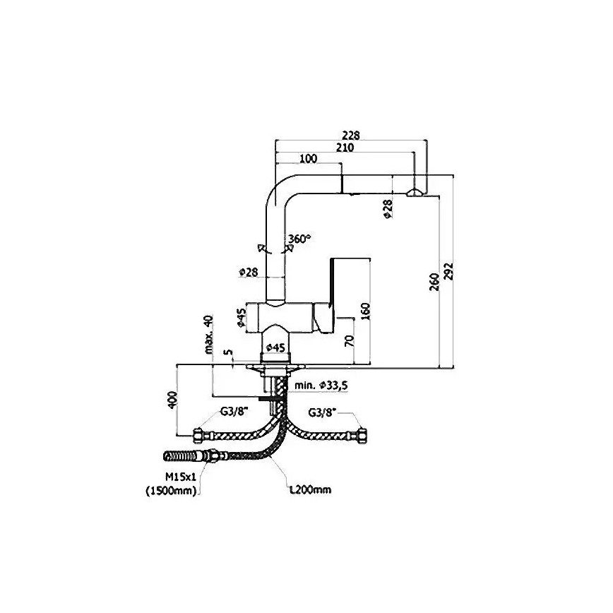 Paffoni - Drezová batéria s vysúvacou sprškou RINGO 29,2 cm