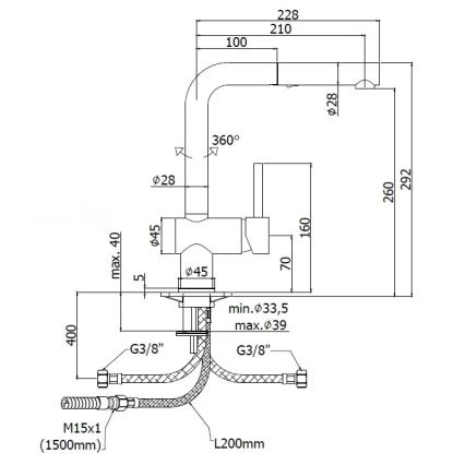 Paffoni - Drezová batéria s výsuvnou sprškou LIGHT 29,2 cm lesklý chróm