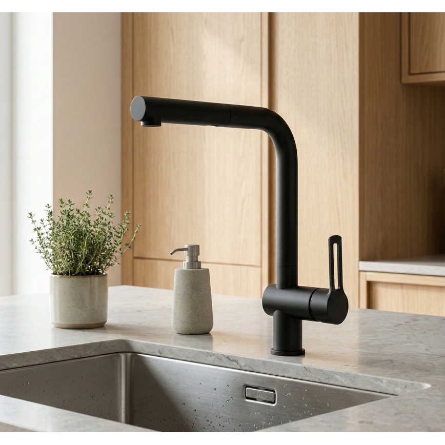 Paffoni - Kuchynská batéria s výsuvnou sprškou RINGO 29,2 cm čierna
