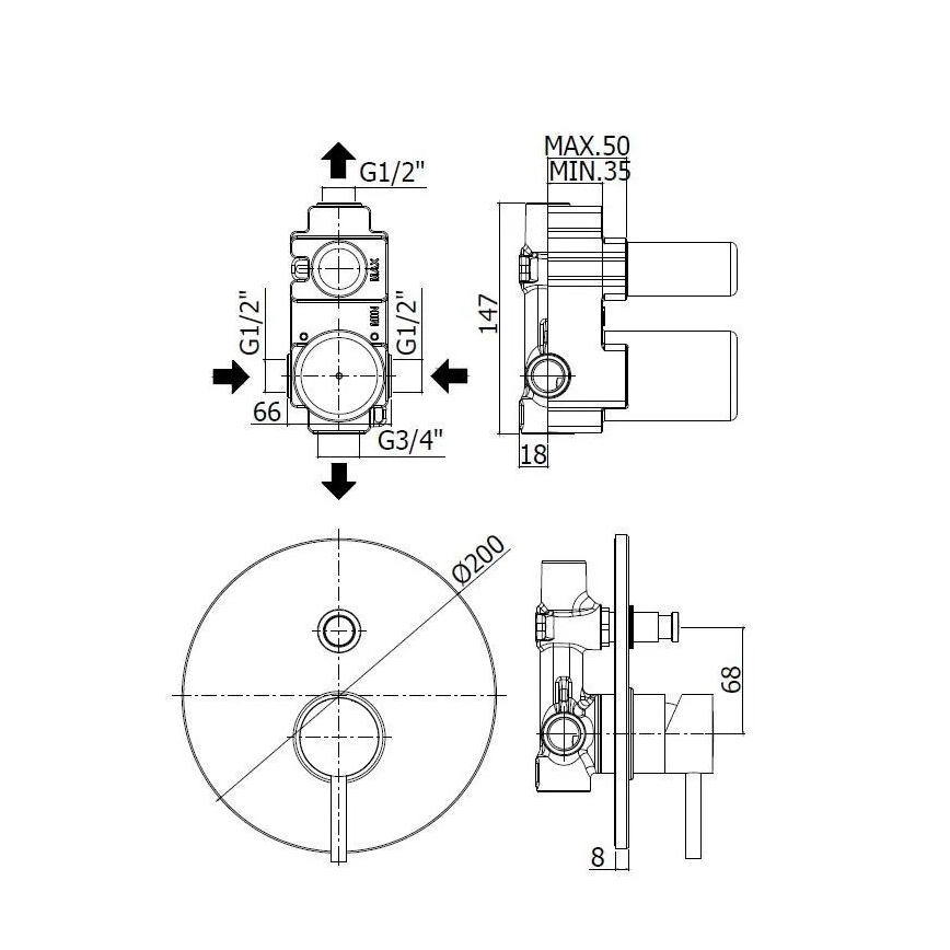 Paffoni LIGHT - sprchová batéria pre podomietkovú inštaláciu, lesklý chróm