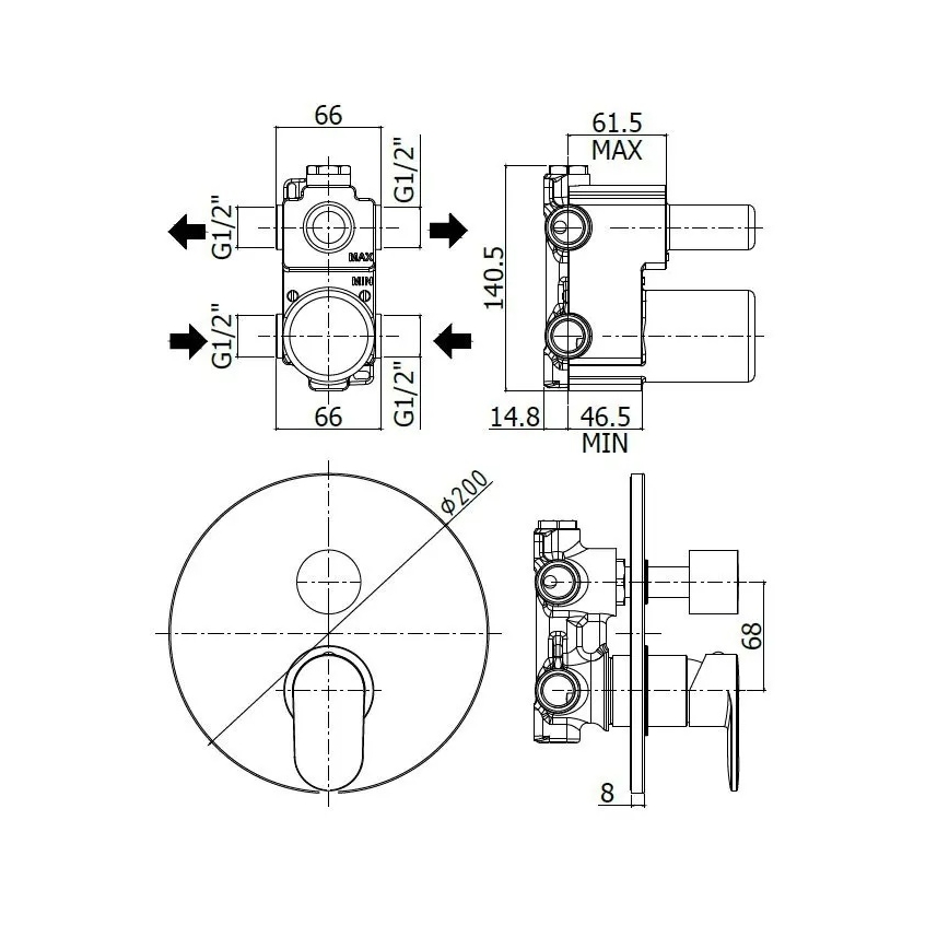 Paffoni - Sprchová batéria pre podomietkovú montáž CANDY, lesklý chróm