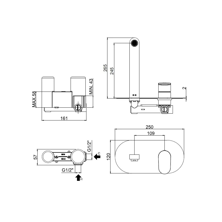 Paffoni - Umývadlová batéria CANDY na podomietkovú inštaláciu, lesklý chróm