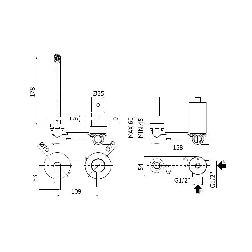 Paffoni - umývadlová batéria LIGHT na podomietkovú inštaláciu, kartáčované zlato