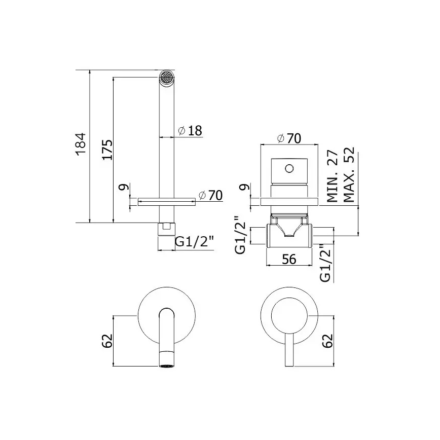 Paffoni - Umývadlová batéria LIGHT pre podomietkovú inštaláciu, lesklý chróm