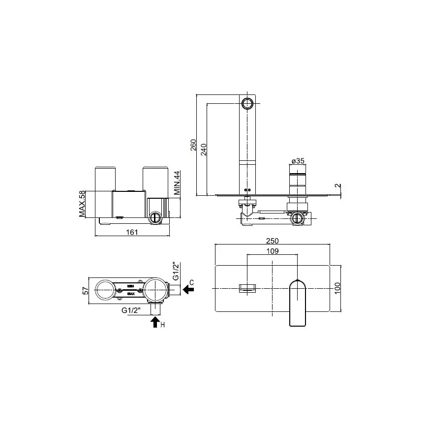 Paffoni - Umývadlová batéria na podomietkovú montáž TANGO lesklý chróm
