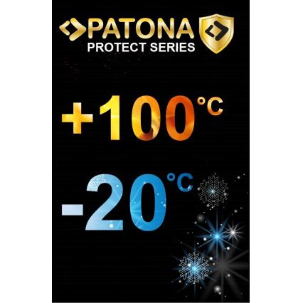 Značka Patona Protect Series ukazuje teplotnú odolnosť: +100 °C a -20 °C. Na tmavom pozadí sú zobrazené veľké čísla s teplotnými jednotkami a snehové vločky.