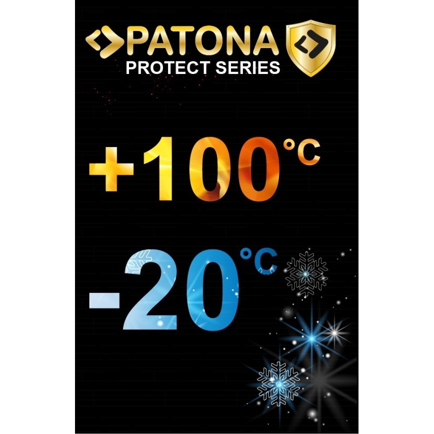 Značka Patona Protect Series ukazuje teplotnú odolnosť: +100 °C a -20 °C. Na tmavom pozadí sú zobrazené veľké čísla s teplotnými jednotkami a snehové vločky.