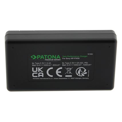 PATONA - Rýchlonabíjačka Dual Sony NP-FW50 + kábel USB-C 0,6m