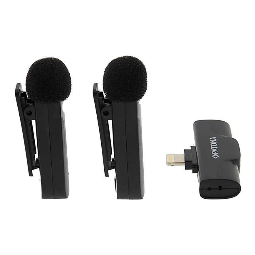 PATONA - SADA 2x Bezdrôtový mikrofón s klipom pre iPhone USB-C 5V 50 mAh