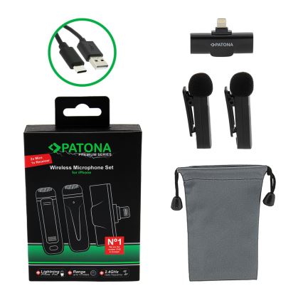 PATONA - SADA 2x Bezdrôtový mikrofón s klipom pre iPhone USB-C 5V