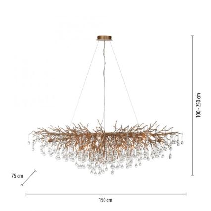 Paul Neuhaus 2031-11 - Luster na lanku ICICLE 15xG9/40W/230V 75x150 cm mosadz