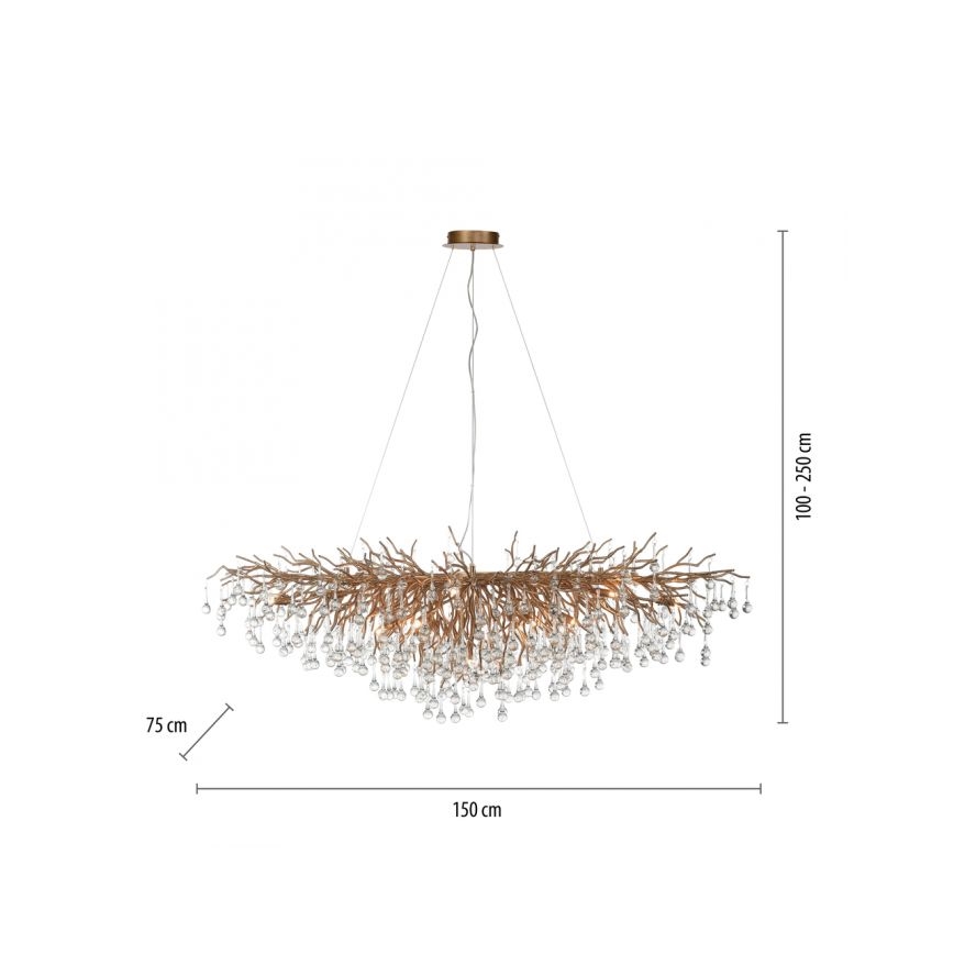 Paul Neuhaus 2031-11 - Luster na lanku ICICLE 15xG9/40W/230V 75x150 cm mosadz