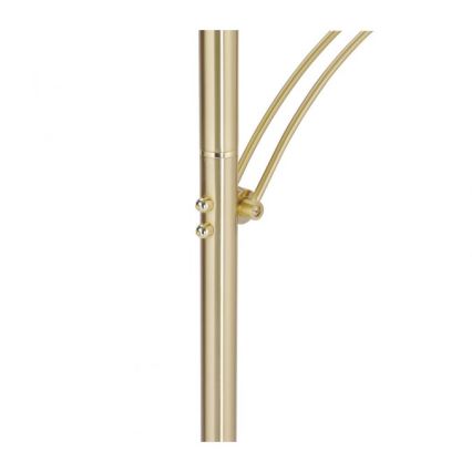 Stojaca lampa s dvoma prepínačmi na kovovej stonke sa skladá z ohybnej ramena. Lampa je zlatohnedej farby.