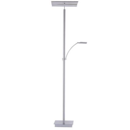 Stojacia lampa s dvoma svetlami; hlavné svetlo je štvorcové, druhé menšie je pripevnené na výkyvnom ramene. Celá lampa je striebornej farby, stojí na štvorcovej podstavci.