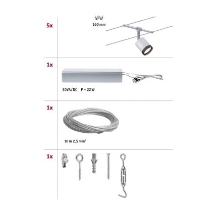 Paulmann 3981 - SADA 5xLED/4W Bodové svietidlo do lankového systému TUBE 230V