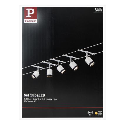 Paulmann 3981 - Súprava 5xLED/4W Kompletný lanový systém TUBE 230V matný chróm/čierna