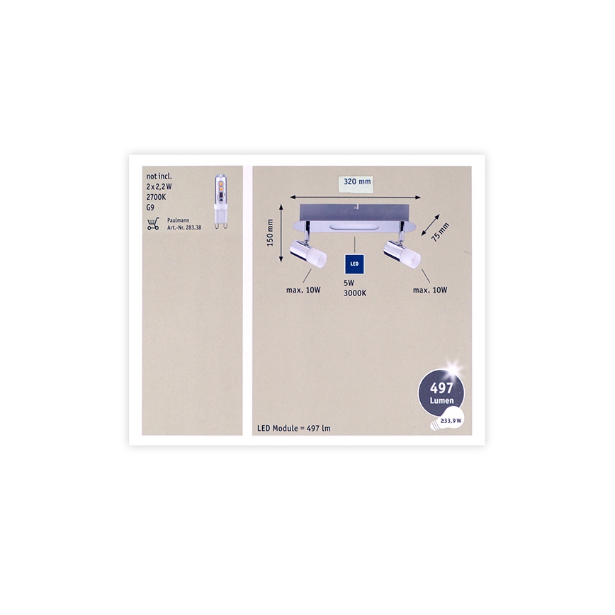 Paulmann 66647 - LED Bodové svietidlo 2xG9/10W/230V + LED/5W