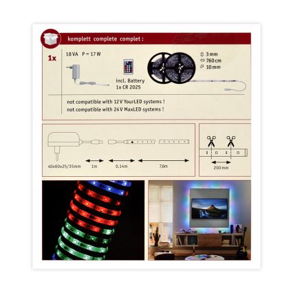 Paulmann 70514 - LED RGB/15W Stmievateľný pásik SIMPLED 7,5m 230V + diaľkové ovládanie