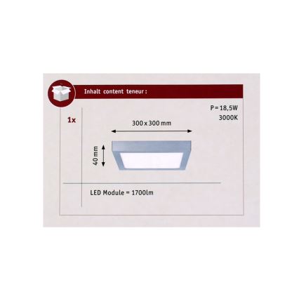 Paulmann 70650 - LED/17W Stropné svietidlo LUNAR 230V 30x30 cm matný chróm