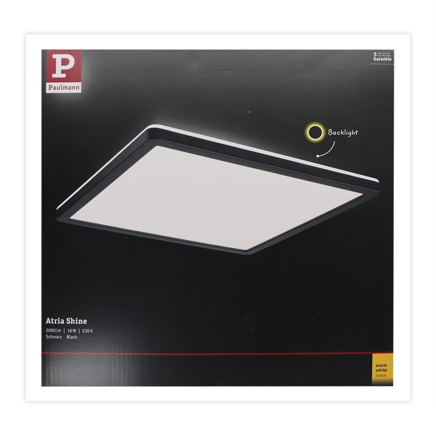 Paulmann 71001 - LED/16W Panel prisadený ATRIA 230V 3000K 29,3x29,3 cm čierna