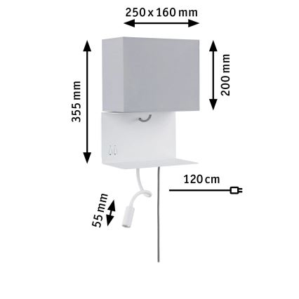 Paulmann 78913 - LED/2,5W + 1xE27/40W Nástenné svietidlo s poličkou a USB MERANI 230V biela