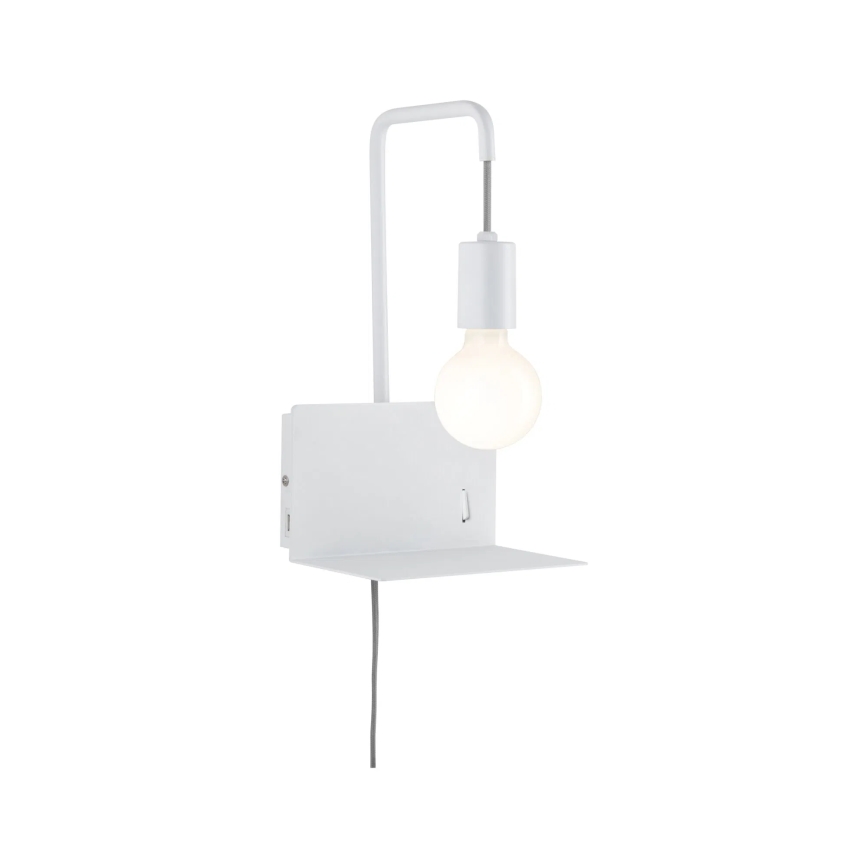 Paulmann 79812 - 1xE27/40W Nástenné svietidlo CALVANI s policou a USB, 230V, biele