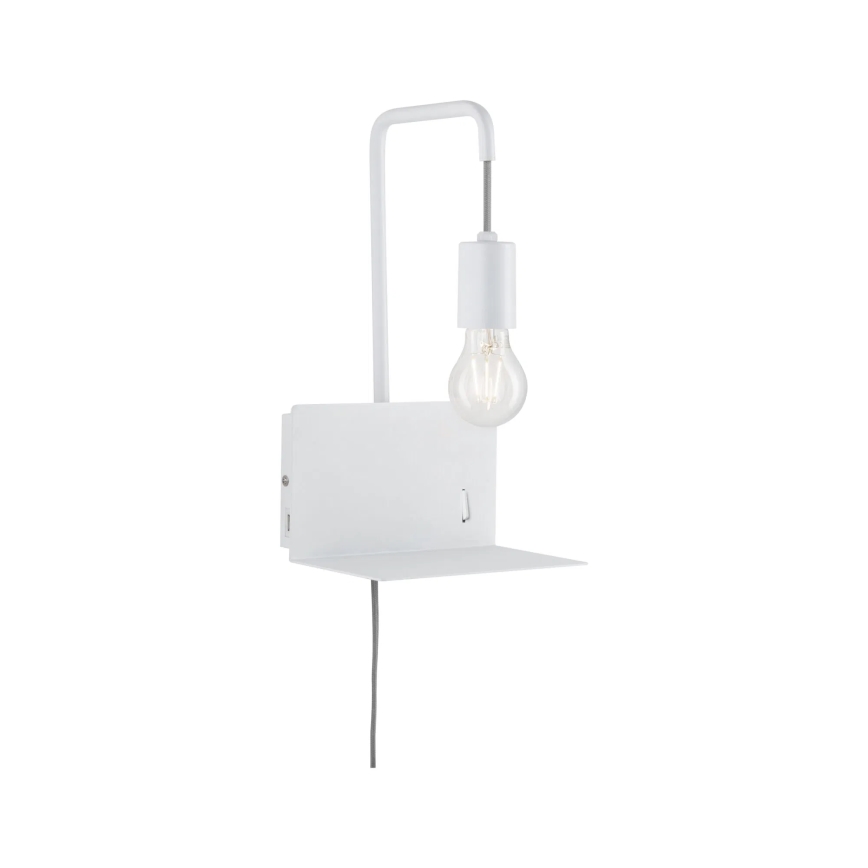 Paulmann 79812 - 1xE27/40W Nástenné svietidlo CALVANI s policou a USB, 230V, biele