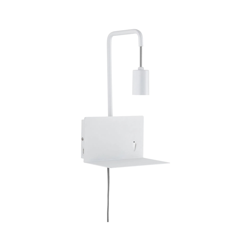 Paulmann 79812 - 1xE27/40W Nástenné svietidlo CALVANI s policou a USB, 230V, biele