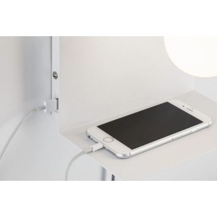 Paulmann 79812 - 1xE27/40W Nástenné svietidlo CALVANI s policou a USB, 230V, biele